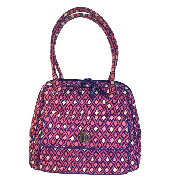 Vera Bradley Quilted “Katalina Pink Diamonds” Turn Lock Satchel Purse - Picture 1 of 9